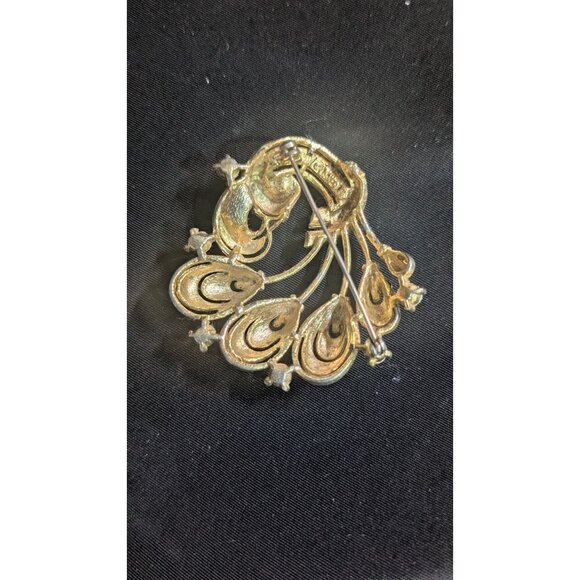Vintage Lisner Gold-Tone Peacock Feather Brooch With Aurora Borealis Rhinestones - Picture 6 of 6